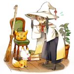  androgynous bad_id bad_pixiv_id book broom cape chair fox hakama halloween hat houhou_(black_lack) jack-o'-lantern japanese_clothes katsugeki/touken_ranbu konnosuke plant potted_plant saniwa_(katsugeki/touken_ranbu) saniwa_(touken_ranbu) touken_ranbu white_hair witch_hat yellow_eyes 