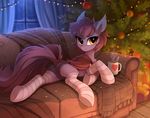  2017 amber_eyes bat_pony butt christmas cup detailed_background digital_media_(artwork) eyelashes female feral fur holidays hooves inside looking_at_viewer lying mammal my_little_pony presenting presenting_hindquarters smile solo tomatocoup tree yakovlev-vad 