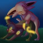  3_toes all_fours bioluminescence black_fur black_nose blush cute droopy_tail eeveelution espeon eyes_closed female forked_tail fur glowing grass looking_back looking_pleasured male male/female naokiwolf night nintendo open_mouth pok&eacute;mon pok&eacute;mon_(species) purple_fur questionable_consent red_eyes star tears toes tongue tongue_out umbreon video_games worried 