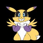  animated armwear ber00 black_background black_sclera blue_eyes bridal_gauntlets clothing cute digimon excited eyelashes female grin looking_at_viewer renamon simple_background smile solo 