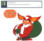  2017 anon anthro averyshadydolphin big_breasts breasts christmas clothing costume dragon eyebrows female hat holidays jou looking_at_viewer santa_costume santa_hat simple_background solo terrajou text 