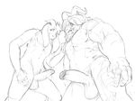  anthro asgore_dreemurr asriel_dreemurr balls beard black_and_white boss_monster caprine custapple erection facial_hair father father_and_son horn male mammal mature_male monochrome muscular muscular_male parent penis son standing undertale video_games 