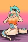  alligator clothing crocodilian eyewear female reptile samanta_(artist) scalie solo sunglasses swimsuit 