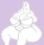  2017 anthro belly big_belly big_breasts big_butt biped blush boss_monster breasts butt caprine clothing collarbone deep_navel digital_media_(artwork) eyes_closed fangs female goat horn huge_breasts huge_butt huge_hips hyper mammal mature_female overweight overweight_female purple_background simple_background smile solo thick_thighs toriel undertale underwear video_games voluptuous wide_hips xouual 