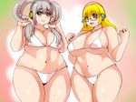  2girls belly bikini blonde_hair blue_eyes blush breasts cleavage cosplay curvy glasses headphones huge_breasts isuna large_breasts long_hair multiple_girls navel nitroplus open_mouth orange_eyes plump short_hair silver_hair super_pochaco super_pochaco_(cosplay) super_taruco super_taruco_(cosplay) swimsuit thick_eyebrows thick_thighs thighs tied_hair twintails white_bikini white_swimsuit wide_hips 