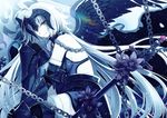  bare_shoulders black_wings brown_eyes elbow_gloves fate/grand_order fate_(series) flower gauntlets gloves headpiece jeanne_d'arc_(alter)_(fate) jeanne_d'arc_(fate)_(all) long_hair smile solo thighhighs white_hair wings yashiro_seika 
