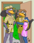 anthro beak blue_body blue_fur breasts brown_hair clothed clothing daughter_(lore) digital_media_(artwork) doorway dress embrace father_(lore) father_and_child_(lore) father_and_daughter_(lore) female fur grey_body grey_fur group hair hug kthanid_(artist) male mammal monotreme mother_(lore) mother_and_child_(lore) mother_and_daughter_(lore) parent_(lore) parent_and_child_(lore) parent_and_daughter_(lore) platypus platypus_tail rutwell_forest sheila_platypus story_at_source tail toony trio yellow_beak young