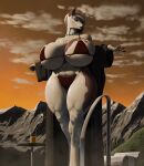 absurd_res big_breasts big_butt bikini breasts butt chain clothing equid equine female gold_(metal) gold_chain height hi_res horse huge_breasts jewelry juice lips mammal mikelocesterlanders mountain necklace ornament pool ring robe solo sunset swimwear tall_girl