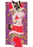 absurd_res anthro belly bisamon breasts butt female hi_res holidays hyena leg_markings mammal markings merry_christmas navel new_year paige_(snapshotstami) solo