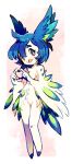 2015 4_fingers avian beak bird blue_body blue_fur chest_tuft extyrannomon_(artist) feathers female fingers fur gesture hand_heart inner_ear_fluff looking_at_viewer multicolored_body multicolored_feathers perico simple_background solo tuft white_body white_fur