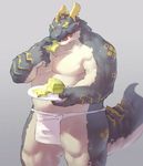  anthro biceps clothed clothing dragon eastern_dragon horn kemono lindong looking_at_viewer male muscular pecs plate scalie solo standing star_fruit topless 