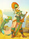 anthro areola areye_(artist) argonian armor aztec bethesda_softworks breasts clothed clothing detailed_background digital_media_(artwork) feet footwear girly grass gynomorph headgear headwear hi_res holding_object holding_weapon horn intersex jewelry legwear markings melee_weapon narrowed_eyes necklace nipple_piercing nipples outside piercing plant pose quivers-for-arrows reptile scales scalie skyrim solo sword tail teeth the_elder_scrolls thick_thighs toes topwear weapon wide_hips