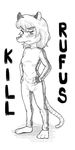  3_toes 4_fingers angry anthro barefoot beatrix_kiddo black_and_white clothing fingerless_gloves gloves jumpsuit kill_bill leszczynek looking_at_viewer mammal marsupial maude_o&#039;dell monochrome opossum parody rufus_&quot;ruffles&quot;_brooks the_tale_of_jasper_gold toes 