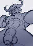  2lubkhland 4_fingers abs anthro balls bovine buffalo cape_buffalo cattle chief_bogo disney low-angle_view male mammal muscular muscular_male nipple_play nipples pecs penis simple_background solo uncut vein veiny_penis white_background worm&#039;s-eye_view zootopia 