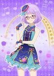  aikatsu_stars! blush dress glasses nanakura_koharu purple_hair short_hair smile violet_eyes 
