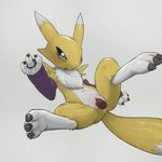  anthro blue_eyes blush claws cum cum_in_pussy cum_inside digimon feet female fur humanoid_penis lying male mammal penetration penis pussy renamon vaginal vaginal_penetration yellow_fur youjomodoki 