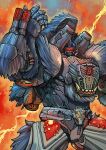  1boy arm_cannon autobot beast_wars beast_wars:_transformers commentary_request highres lightning looking_at_viewer mecha no_humans optimus_primal optimus_prime robot science_fiction shoulder_cannon standing transformers weapon yamanushi 