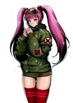  alternate_costume aqua_eyes beads black_panties coat daichan_mona goggles goggles_on_head green_coat green_jacket hair_beads hair_ornament jacket long_hair metal_slug metal_slug_attack no_pants nova_(metal_slug) official_art panties pink_hair red_legwear snowflakes solo thighhighs thighs twintails underwear 