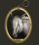  animal animal_ears black_horns chain charm_(object) dark_green_background dovahcaine elden_ring gold gold_chain green_eyes hair_over_one_eye horns horse horse_ears long_hair looking_at_viewer portrait simple_background torrent_(elden_ring) two-sided_horns white_hair 