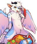 aldy_(aldyderg) anthro blep ddgio dragon featureless_crotch fur furred_dragon gift_box hi_res horn kneeling male nude solo tongue tongue_out wings