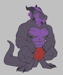  anthro barzillai bulge clothing crouching dragon explicital hair horn looking_at_viewer male muscular muscular_male nipples smile solo underwear 