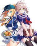  :o apron artoria_pendragon_(all) black_legwear blonde_hair blue_eyes blush breasts fate/grand_order fate_(series) floating_hair food glasses hair_between_eyes hair_through_headwear holding long_hair long_sleeves looking_at_viewer maid maid_apron maid_headdress multiple_girls mysterious_heroine_x mysterious_heroine_x_(alter) necktie nonono omurice open_mouth ponytail puffy_sleeves rojiura_satsuki:_chapter_heroine_sanctuary shadow short_hair short_sleeves sidelocks signature simple_background small_breasts thighhighs white_background yellow_eyes zettai_ryouiki 
