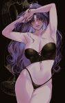  1girl bare_shoulders black_panties blush breasts cleavage collarbone garofano_(path_to_nowhere) holding holding_needle large_breasts long_hair looking_at_viewer mamaloni mole mole_on_breast mole_under_mouth needle nipples panties path_to_nowhere purple_hair seductive_smile smile statue underwear white_hair 