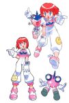  1990s_(style) 1girl artist_name blue_eyes character_name dated full_body gloves index_finger_raised looking_at_viewer multiple_views non-web_source official_art open_mouth pastel_(twinbee) pink_hair puffy_short_sleeves puffy_sleeves retro_artstyle shoes short_hair short_sleeves simple_background smiley_face sneakers twinbee twinbee_(character) white_background white_gloves yoshizaki_mine 