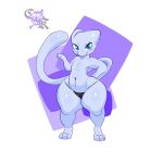 1:1 ambiguous_gender anthro belly blue_body clothing ear_piercing emmet_twunks eyebrow_piercing facial_piercing generation_1_pokemon herm hi_res intersex legendary_pokemon looking_at_viewer mew_(pokemon) mochi_the_mew nintendo piercing pokemon pokemon_(species) solo standing thick_thighs thong underwear