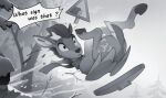 cloven_hooves deer hi_res hooves imminent_death mammal monochrome peryton scarf sign snow trash_can_lid wings yakovlev-vad yakovlev-vad_(oc)