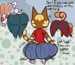animal_crossing anthro big_butt bottomwear bubble_butt butt butt_cleavage butt_focus clothing crouching denim denim_bottomwear denim_clothing domestic_cat felid feline felis female group hazel_(animal_crossing) hi_res jeans katt_(animal_crossing) klutzatdusk lagomorph leporid looking_at_viewer looking_back mammal nintendo pants question_mark rabbit rodent ruby_(animal_crossing) sciurid short_stack size_difference thick_thighs tight_clothing tree_squirrel trio twerking wide_hips