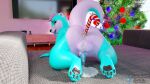 16:9 3d_(artwork) 4k absurd_res anthro awtter balls blender_(software) blender_cycles blue_body blue_fur blue_penis bodily_fluids candy candy_cane candy_cane_in_ass christmas christmas_tree cum dessert digital_media_(artwork) food fur genital_fluids genitals gylala_(artist) hair hi_res holidays inside male mammal mustelid otter pawpads paws penis pink_hair plant solo tail tree white_body white_fur widescreen