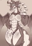 &lt;3 anthro blue_eyes breasts c3ilin dragon dragonmaid_sheou duel_monster featureless_breasts featureless_crotch female front_view greyscale hi_res horn looking_at_viewer membrane_(anatomy) membranous_wings monochrome scalie solo tail wings yu-gi-oh!