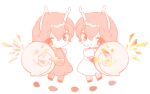  2boys blush chibi closed_mouth limbus_company looking_at_viewer monochrome multiple_boys multiple_persona project_moon red_theme sang_yi_(project_moon) simple_background smile snail_shell uchimura_(rino0525) yi_sang_(project_moon) 