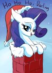 blue_eyes chimney christmas christmas_clothing christmas_headwear clothing dialogue english_text equid equine eyebrows eyelashes eyeshadow female feral friendship_is_magic hair half-closed_eyes hasbro hat headgear headwear hi_res holidays hooves horn long_hair makeup mammal my_little_pony narrowed_eyes open_mouth outside purple_hair rarity_(mlp) rocket-lawnchair santa_hat snow solo text unicorn unicorn_horn white_body