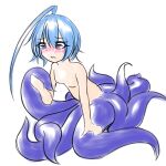 1:1 2019 absurd_res after_transformation blue_hair blush breasts colored featureless_breasts female hair hi_res purple_tentacles scylla simple_background solo tentacles white_background