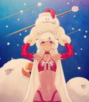  altera_(fate) altera_the_santa bare_shoulders dark_skin detached_sleeves earmuffs fate/grand_order fate_(series) full_body_tattoo gloves groin highres huke navel red_eyes sheep short_hair sky solo star_(sky) starry_sky tattoo white_hair 