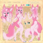 &lt;3 &lt;3_eyes 2018 anthro blue_eyes breasts canid canine female fennec fluffy fluffy_tail fox fur genitals hair hi_res hioshiru kunalyn mammal model_sheet one_eye_closed pawpads pink_body pink_fur pink_hair pussy solo tail tongue tongue_out vulpin wink