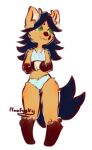 anthro bulge clothing dragon floofyskydraws fur furred_dragon girly green_eyes hair kenneth_(floofyskydraws) long_hair male mug orange_body orange_fur smile solo tail underwear