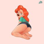  anthro butt canine clothing disney dog feet female goof_troop hair lazzylad looking_at_viewer looking_back mammal red_hair roxanne_(goof_troop) seductive simple_background soles solo teenager thick_thighs toes young 