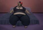 anthro bed bedroom belly big_breasts big_butt breasts butt female furniture hyena mammal osiol overweight overweight_anthro overweight_female solo