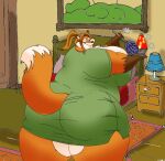 2013 anthro bed big_breasts big_butt breasts butt canid canine clothing dress duster_(disambiguation) eyes_closed female fox fur furniture hi_res huge_breasts lamp lava_lamp mammal michelle_(xxsparcoxx) multicolored_body multicolored_fur nightstand obese obese_anthro obese_female orange_body orange_fur overweight overweight_anthro overweight_female solo thick_thighs two_tone_body two_tone_fur xxsparcoxx
