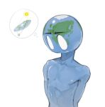 absurd_res bald blue_body eyebrows flat_earth for_a_head hi_res humanoid kogito living_planet male nipples not_furry object_head pecs planet slim solo thought_bubble