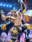 abs animal_mask big_muscles bulge felid fighting_ring hi_res human jaguar king_(tekken) male mammal mask muscular muscular_male navel nexus nipples pantherine pecs pose solo tekken vein veiny_muscles wrestler