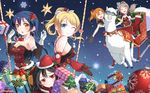  &gt;_&lt; alpaca ayase_eli bell black_hair blonde_hair blue_eyes blue_hair box brown_gloves capelet christmas christmas_tree commentary_request dress earrings elbow_gloves flower gift gift_box gloves grey_hair hair_flower hair_ornament hat highres jewelry kousaka_honoka long_hair looking_at_viewer love_live! love_live!_school_idol_project merry_christmas minami_kotori minamixdrops multiple_girls night night_sky one_eye_closed one_side_up orange_hair ponytail red_dress red_eyes sack santa_costume santa_hat sky sleeveless sleigh smile sonoda_umi star_(sky) starry_sky sunglasses twintails white_gloves yazawa_nico yellow_eyes 