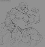  anthro balls big_balls big_penis clothing cum erection flexing greyscale male mammal monochrome muscular muscular_male nipples pangolin penis sketch solo spiritraptor torn_clothing uncut underwear 