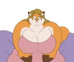 2016 anthro bean_bag belly big_breasts blonde_hair breasts brown_eyes canid canine clothed clothing digital_media_(artwork) dress female flat_colors fox fur furniture hair huge_breasts mammal michelle_(xxsparcoxx) multicolored_body multicolored_fur obese obese_anthro obese_female orange_body orange_fur overweight overweight_anthro overweight_female sitting solo two_tone_body two_tone_fur xxsparcoxx
