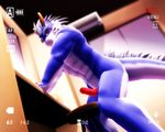  3d_(artwork) anthro blue_eyes camera digital_media_(artwork) dragon erection eyewear glasses hair hoen kemono male mature muscular nude oma penis recording scalie shiki_taigen utau white_hair 