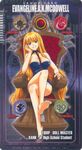  1girl barefoot blonde_hair blue_eyes evangeline_a_k_mcdowell feet grin head_rest legs_crossed long_hair looking_at_viewer mahou_sensei_negima! sitting soles throne toes very_long_hair 