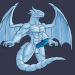  anthro blue-eyes_white_dragon daikuhiroshiama dragon male muscular nude penis reptile scalie solo wings 